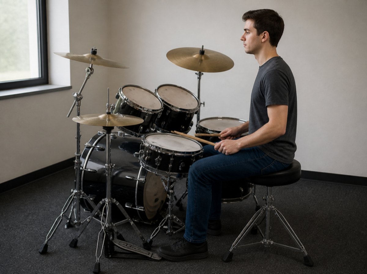 Sitting at the drum kit