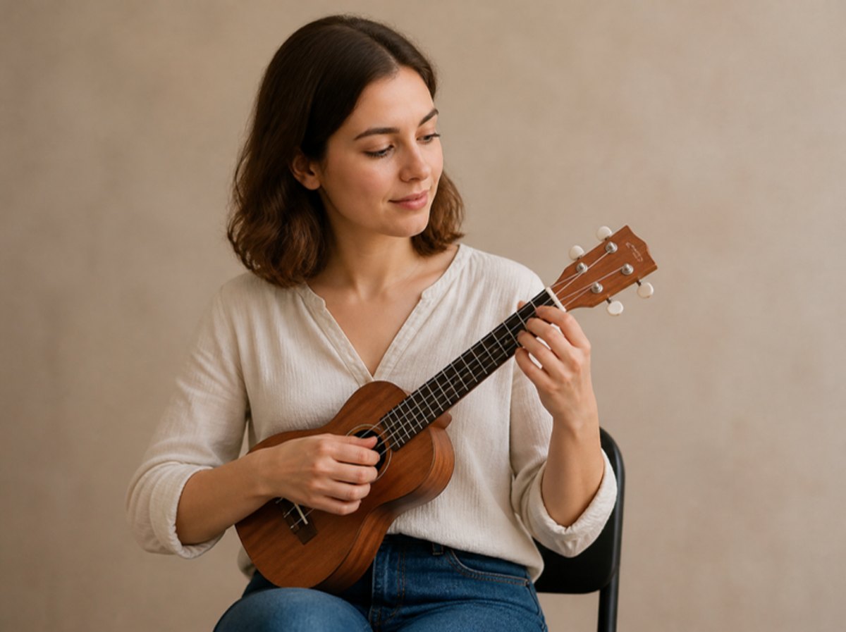 Holding the ukulele